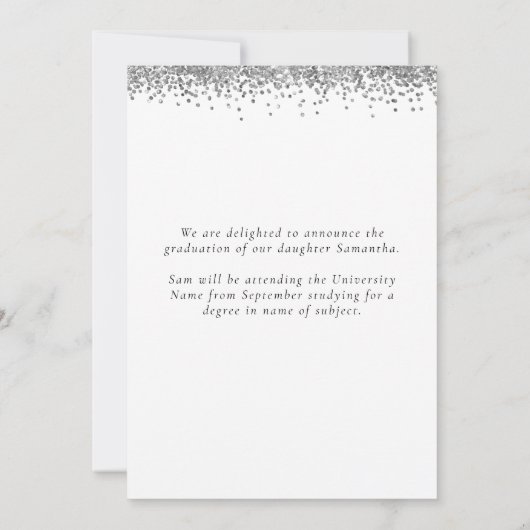 Faire-part Glam Silver Parties scintillant Photo 2024 Graduat (Dos)