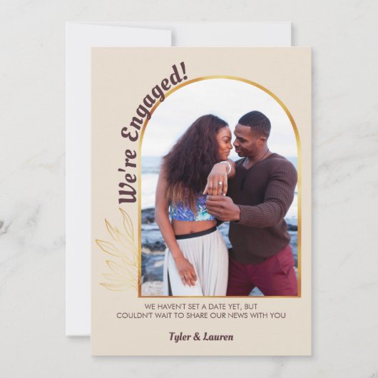 Faire-part Gold Arch Engagé Photo Fiançailles Champagne (Devant)