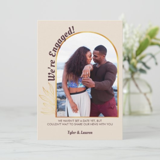 Faire-part Gold Arch Engagé Photo Fiançailles Champagne (Debout devant)