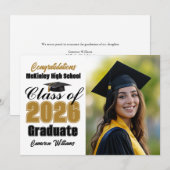 Faire-part Gold Black Class of 2026 Graduate Photo Graduation (Devant / Derrière)