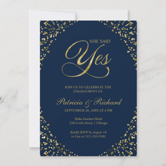 Faire-part Gold Blue Elle A Dit Oui Engagement Party Invitati (Devant)