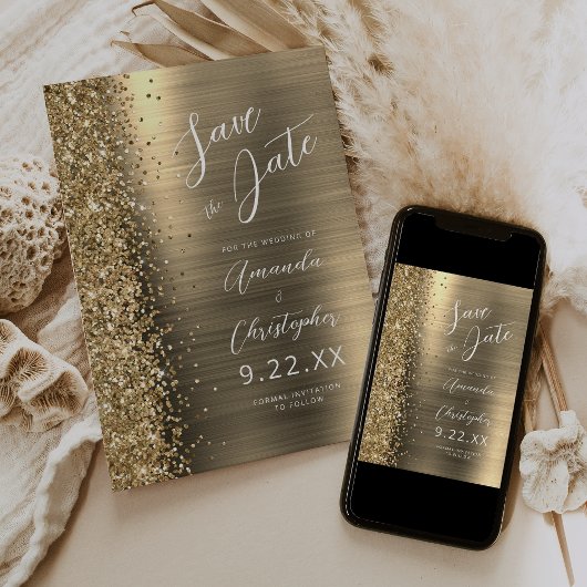 Faire-part Gold Brushed Metal Script Save the Date