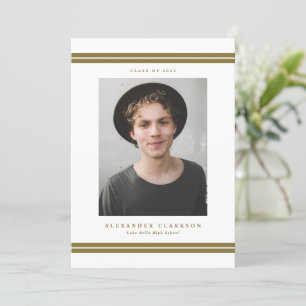 Faire-part Gold Classic Stripes Moderne Photo Graduation