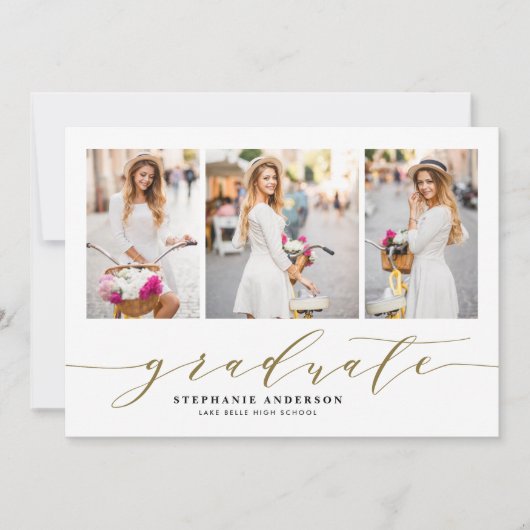 Faire-part Gold Dainty Script Trois diplômes photo (Devant)