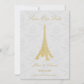 Faire-part Gold Eiffel Tower Damask Enregistrer La Date (Devant)