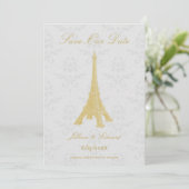 Faire-part Gold Eiffel Tower Damask Enregistrer La Date (Debout devant)