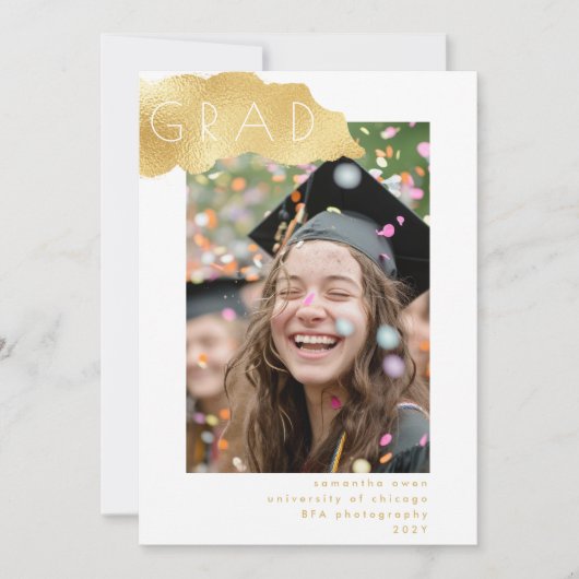 Faire-part Gold Flake Minimalist Graduation Photo (Devant)