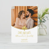 Faire-part Gold Fleur de Lis Photo Enregistrer La Date Annonc (Debout devant)