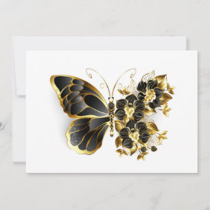 Faire-part Gold flower Butterfly with Black Orchid