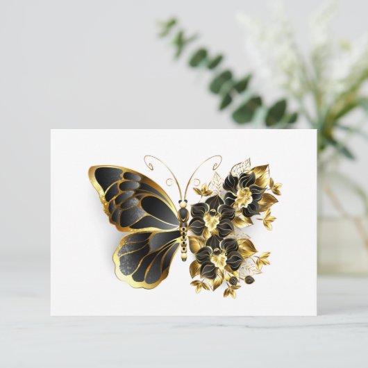 Faire-part Gold flower Butterfly with Black Orchid (Debout devant)