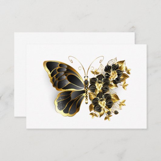 Faire-part Gold flower Butterfly with Black Orchid (Devant / Derrière)