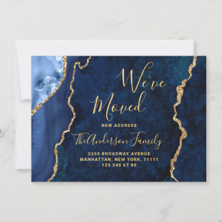 Faire-part Gold & Marine Blue Marble Agate Nouvelle adresse D