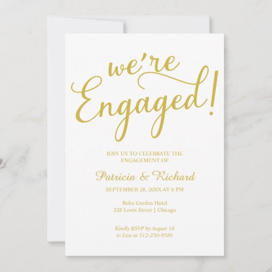 Faire-part Gold Nous sommes engagés Engagement Party Invitati (Devant)