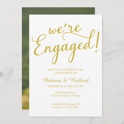 Faire-part Gold Nous sommes engagés Engagement Party Invitati (Devant / Derrière)