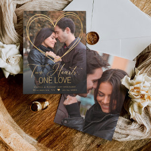 Faire-part Gold Overlay Heart 2 Photo Engagement Announcement