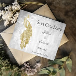Faire-part Gold Peacock Enregistrer La Date Annonce<br><div class="desc">Personnalisez un faire-part mariage unique avec un Peacock Gold Enregistrer la Date. Le design de faire-part comprend un paon élégant contre le feuillage délicat et l'arrière - plan grunge et le texte que vous pouvez personnaliser avec vos détails de date mariage. Enregistrez également l'annonce de date disponible pour ce design...</div>