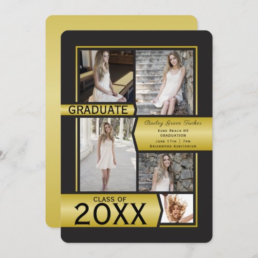 Faire-part Gold Photo Collage Classe de n'importe quelle anné (Devant / Derrière)