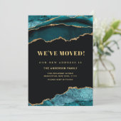 Faire-part Gold & Turquoise Marbre Bleu Nouvelle adresse Dépl (Debout devant)