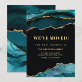 Faire-part Gold & Turquoise Marbre Bleu Nouvelle adresse Dépl (Devant / Derrière)