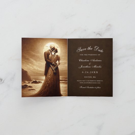 Faire-part Gothic Sepia Skeleton Couple Wedding Save the Date (Intérieur)
