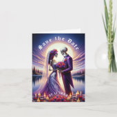 Faire-part Gothic Skeleton Couple Red Roses Save the Date (Devant)