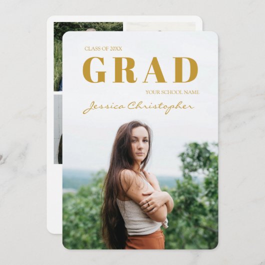 Faire-part Grad Contemporary Grad 5 Photo Collage Graduation  (Devant / Derrière)