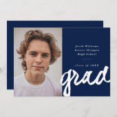 Faire-part Grad de script décontracté | Diplôme photo simple (Devant / Derrière)