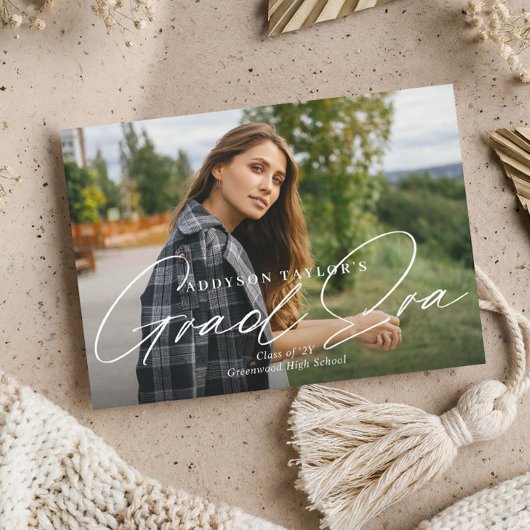 Faire-part Grad Era Script Minimal Elegant Graduation Photo