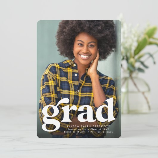 Faire-part Grad Grad simple vert graduation photo verticale (Debout devant)