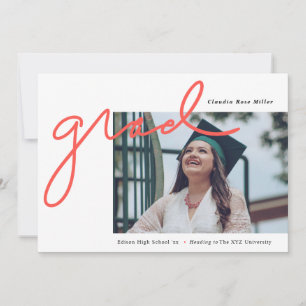 Faire-part Grad manuscrit en Coral Moderne Photo Graduation