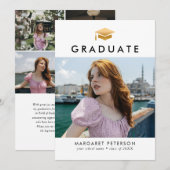 Faire-part Grad minimum or Casquette photo collage Graduation (Devant / Derrière)