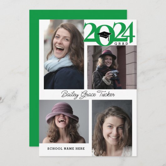 Faire-part GRAD Moderne de 5 photos 2024 Graduation verte (Devant / Derrière)