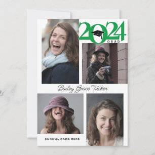 Faire-part GRAD Moderne de 5 photos 2024 Graduation verte