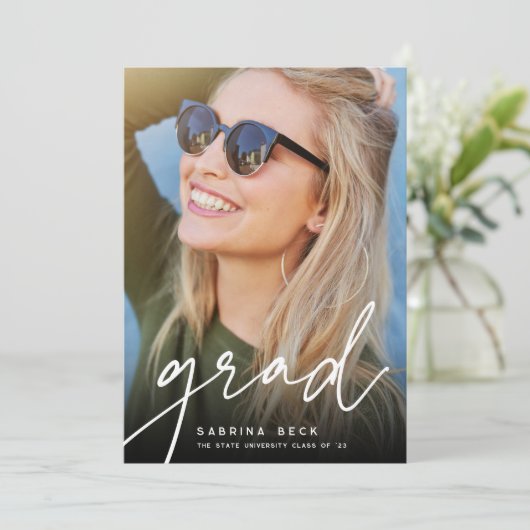 Faire-part Grad par script | Diplôme photo (Debout devant)