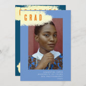 Faire-part GRAD photo moderne BLUE JAUNE SPLASH Graduation (Devant / Derrière)