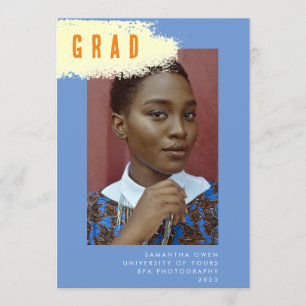 Faire-part GRAD photo moderne BLUE JAUNE SPLASH Graduation