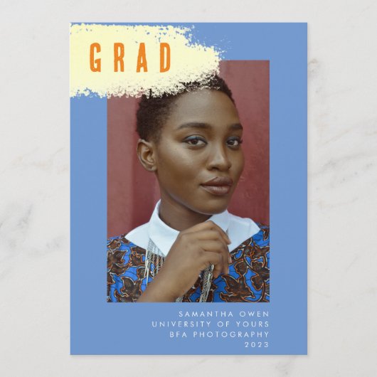 Faire-part GRAD photo moderne BLUE JAUNE SPLASH Graduation (Devant)