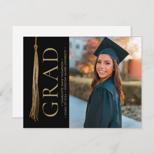 Faire-part Grad Tassel University Graduate Photo personnalisé (Devant / Derrière)