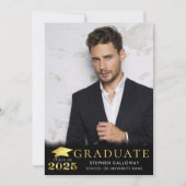 Faire-part Graduate 2025 Black Faux Metallic Gold 2 Photos (Devant)