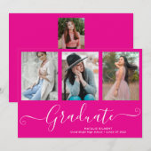 Faire-part Graduate 4 Photo Collage Hot Pink Graduation (Devant / Derrière)