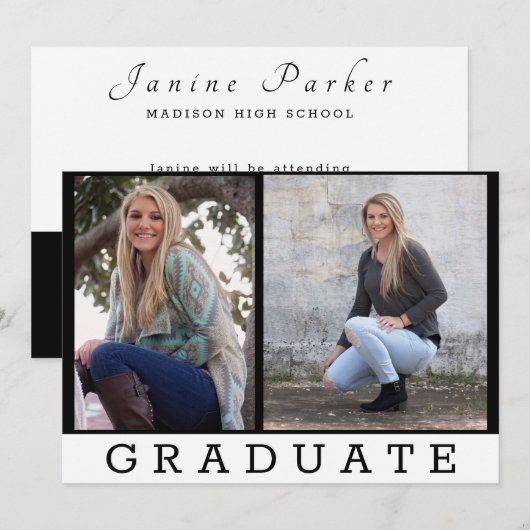 Faire-part Graduate Classic Black Ajouter deux photos Personn (Devant / Derrière)
