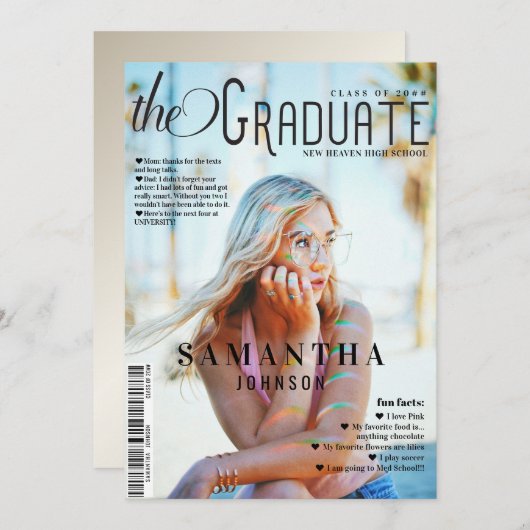 Faire-part Graduate Fun Facts Magazine Style Graduation (Devant / Derrière)