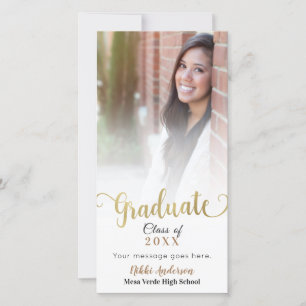 Faire-part Graduate Graduate Photo Photo Gold Type Moderne