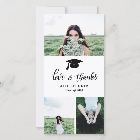 Faire-part Graduate Love & Merci Trois photos moderne (Devant)