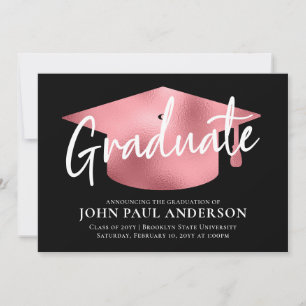 Faire-part Graduate Metallic Noir Blush Rose Casquette Gradua