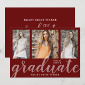 Faire-part Graduate moderne 3-Photo Collage Rouge Graduation (Devant / Derrière)