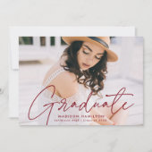 Faire-part Graduate moderne Bourgogne Script Photo Graduation (Devant)