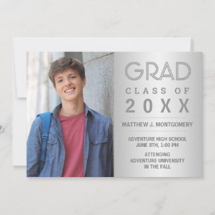 Faire-part Graduate Photo moderne Silver Grey 2023 Grad