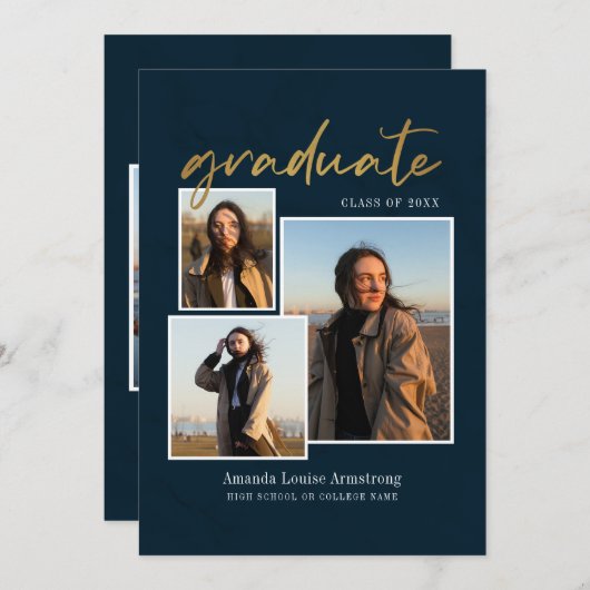 Faire-part Graduation 2025 4 Photos Grad Script (Devant / Derrière)
