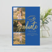 Faire-part Graduation 2025 Blue Graduate Photo Collage (Debout devant)